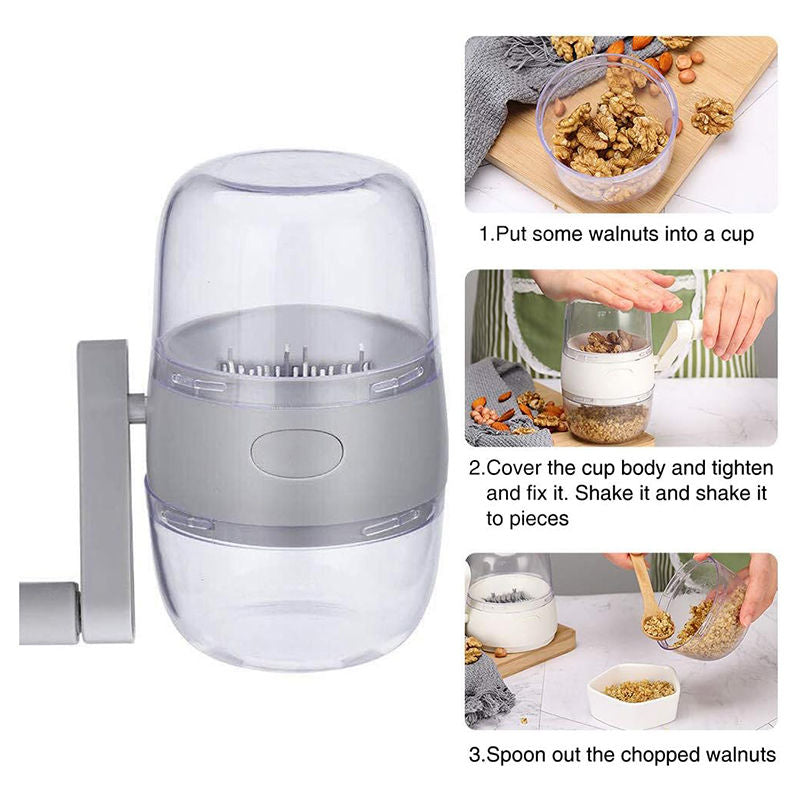 Portable Nut Grinder Hand Crank Food Shredder for All Nuts Kitchen Tool-Grey