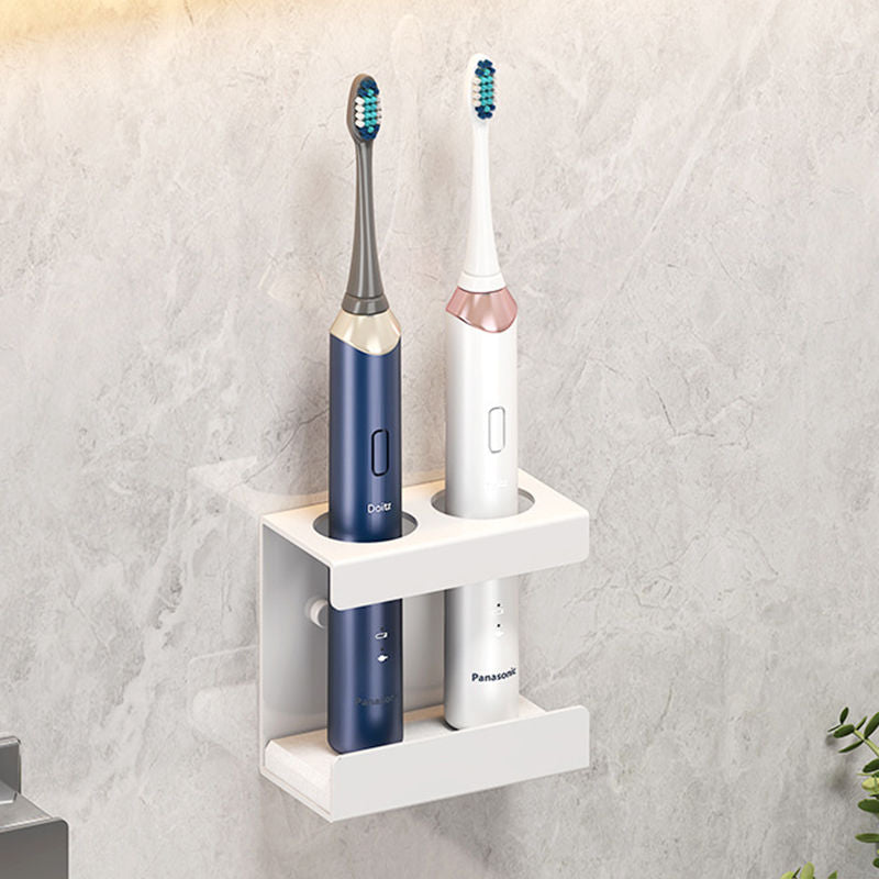 Wall Mounted Electric Toothbrush Holder 2 Slots with Diatomite Dish-White