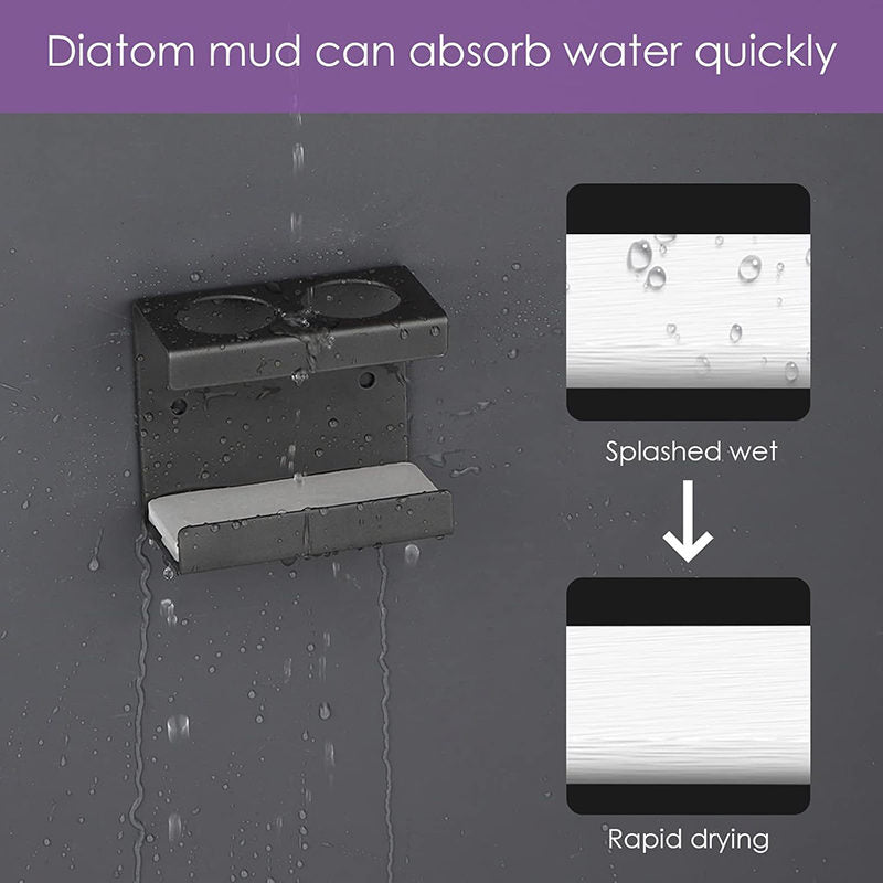 Wall Mounted Electric Toothbrush Holder 2 Slots with Diatomite Dish-Grey