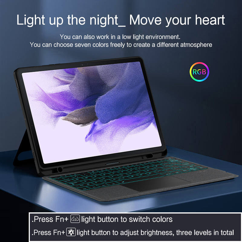 Backlit Trackpad Keyboard Case Magnetic for Samsung Galaxy Tab S7FE 12.4"