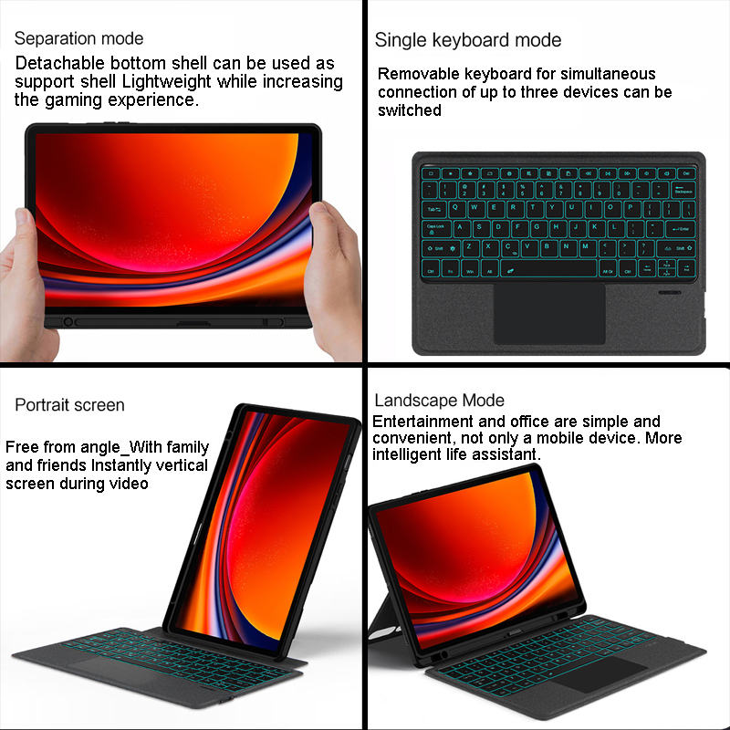 Tablet Case with Keyboard 7color Backlight for Samsung Galaxy Tab S7+ 12.4"