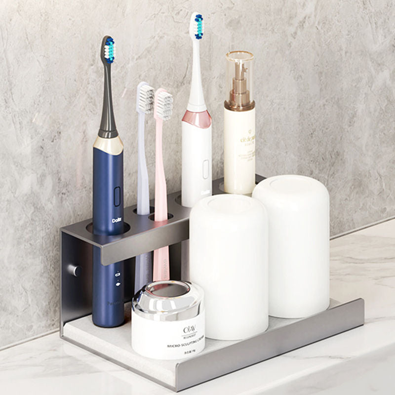 Electric Toothbrush Holder Self Adhesive 4 Slots with Diatomite Dish-Grey