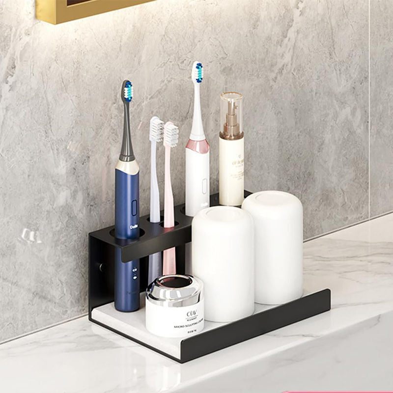 Electric Toothbrush Holder Self Adhesive 4 Slots with Diatomite Dish-Black