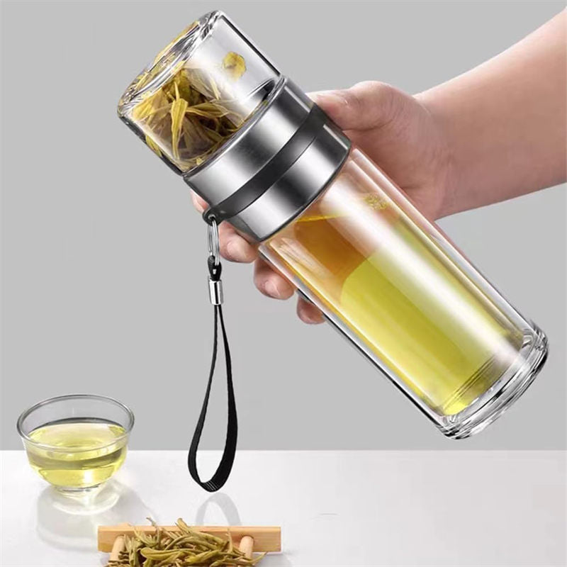 Double Wall Glass Water Bottle with Tea Infuser Great for Travel