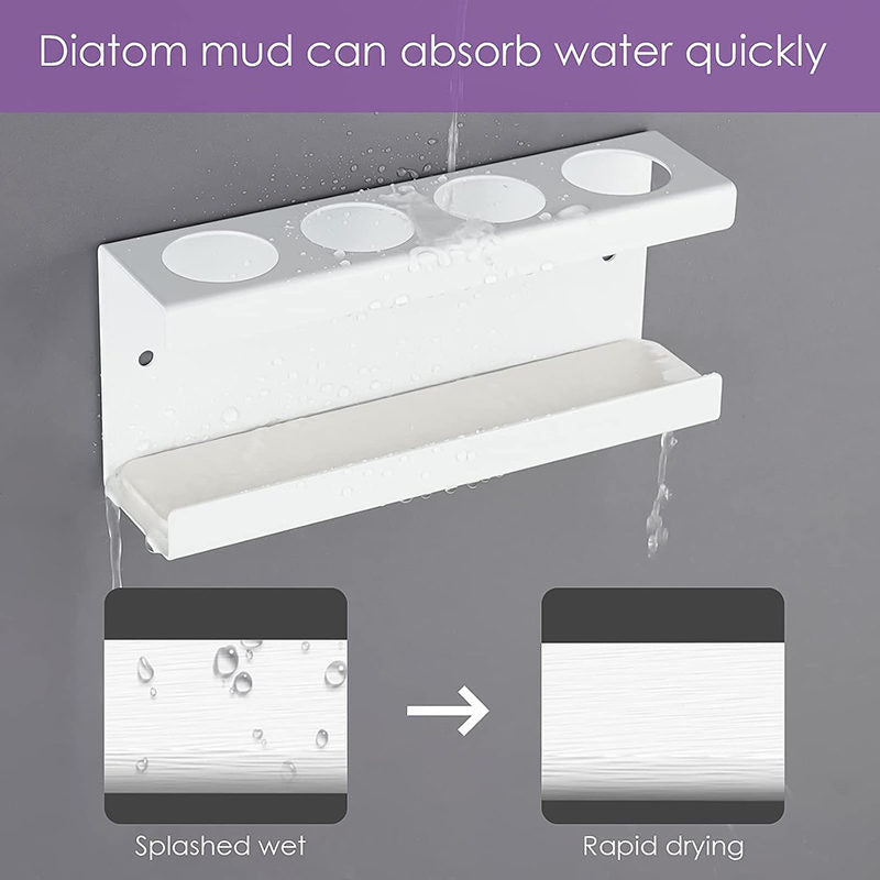 Wall Mounted Electric Toothbrush Holder 4 Slots with Diatomite Dish-White