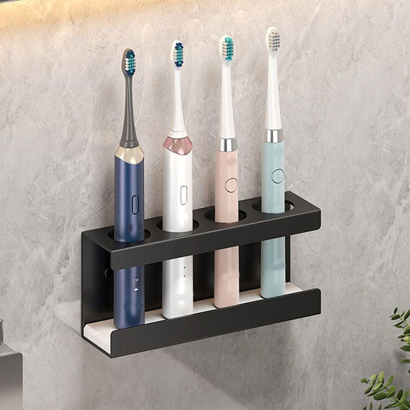 Wall Mounted Electric Toothbrush Holder 4 Slots with Diatomite Dish-Black