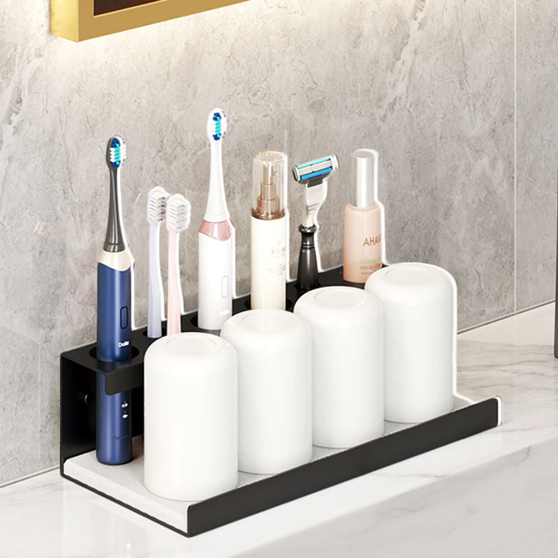 Electric Toothbrush Holder Self Adhesive 6 Slots with Diatomite Dish-Black