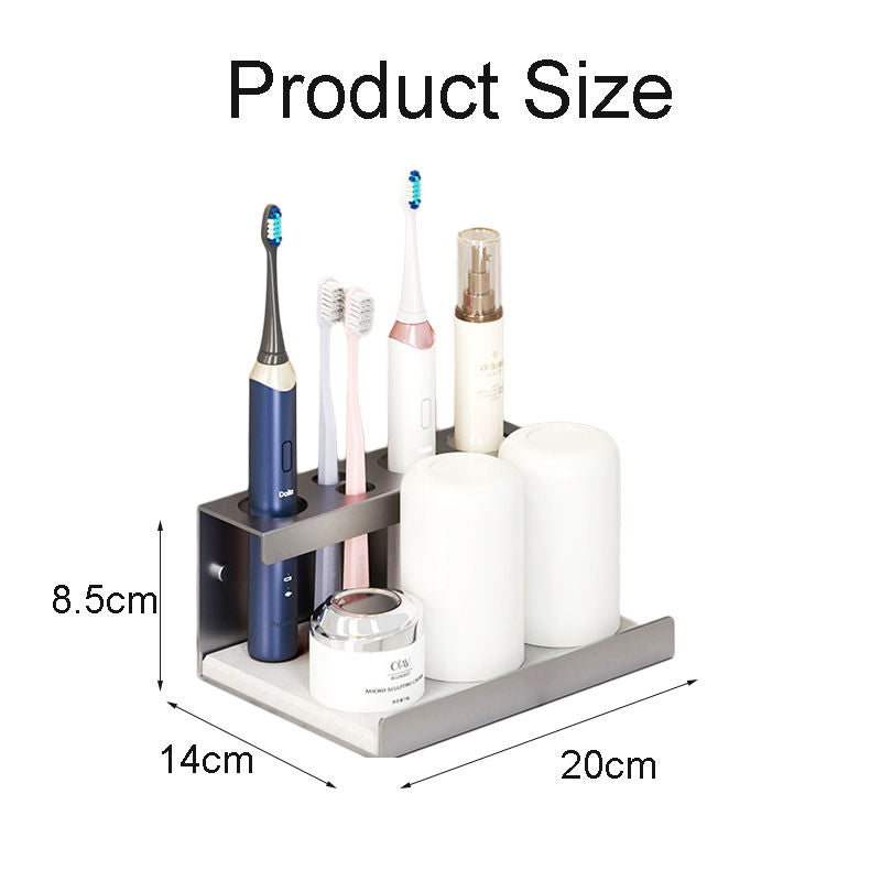 Electric Toothbrush Holder Self Adhesive 4 Slots with Diatomite Dish-Grey