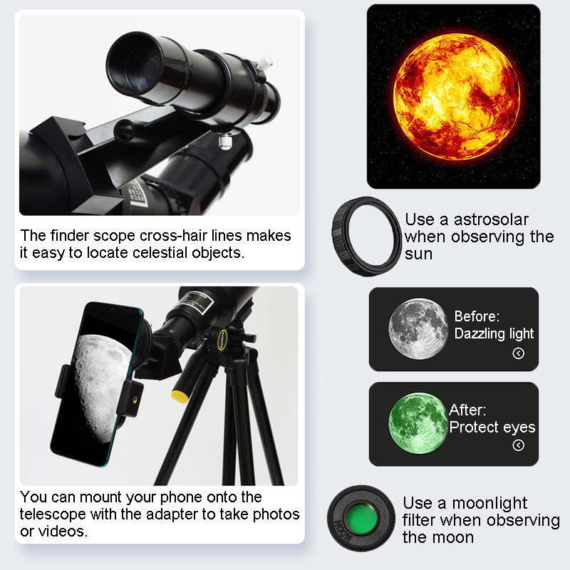 Travel Telescope 70mm Aperture (20x-200x) AZ Mount with Phone Adapter