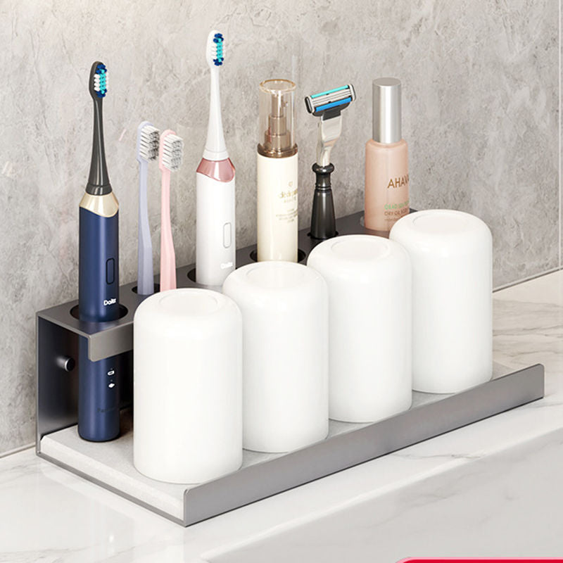 Electric Toothbrush Holder Self Adhesive 6 Slots with Diatomite Dish-Grey