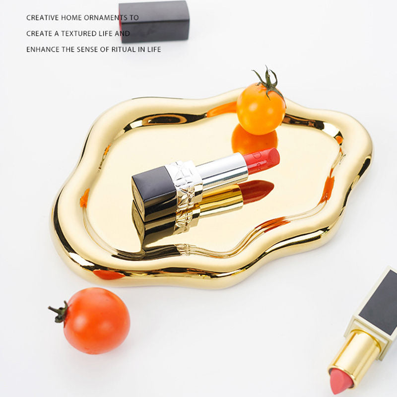 Ceramic Jewelry Tray for Ring Key Trinket Cloud Shape Small Plate-Gold