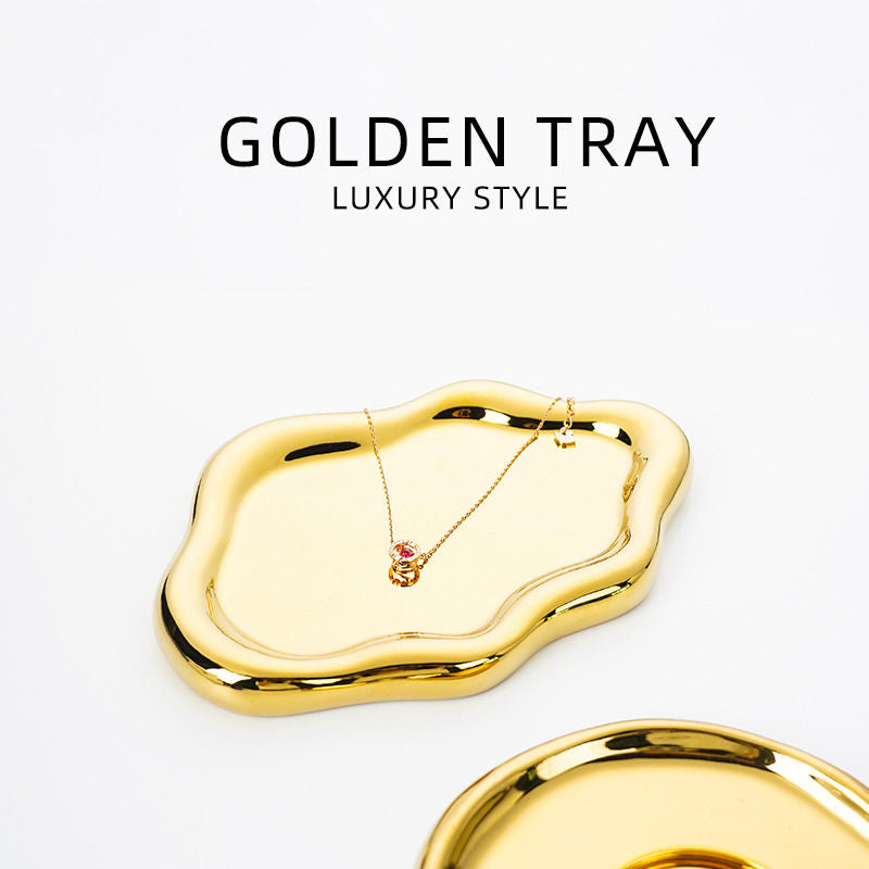 Ceramic Jewelry Tray for Ring Key Trinket Cloud Shape Small Plate-Gold