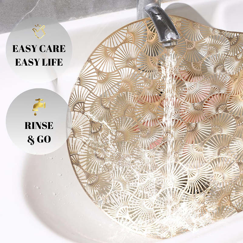 6 Pcs Placemats Round Ginkgo PVC Hollowed-Out for Party Wedding-Gold