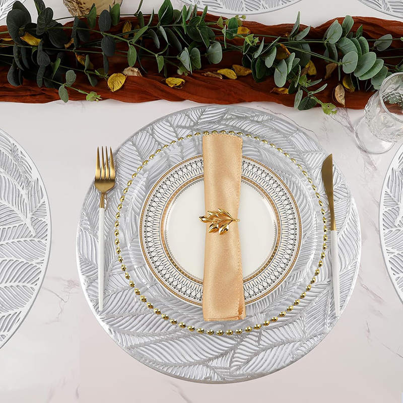 6 Pcs Placemats Round Leaf PVC Hollowed-Out for Party Wedding-Silver
