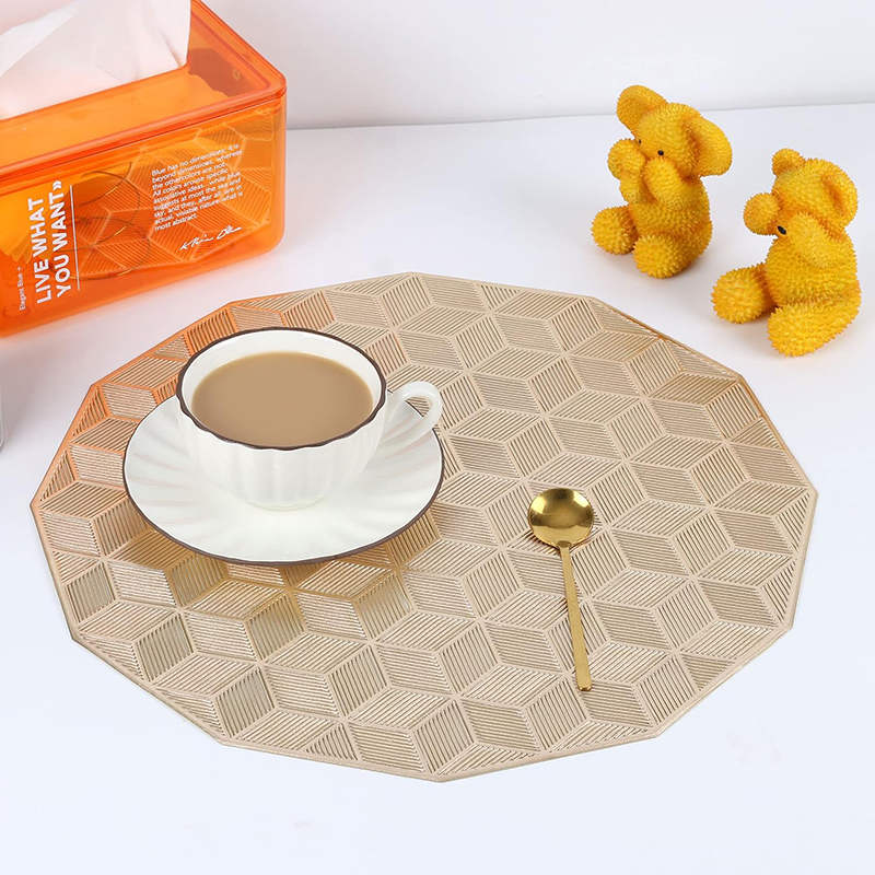 6 Pcs Placemats Geometry PVC Hollowed-Out for Party Wedding-Gold