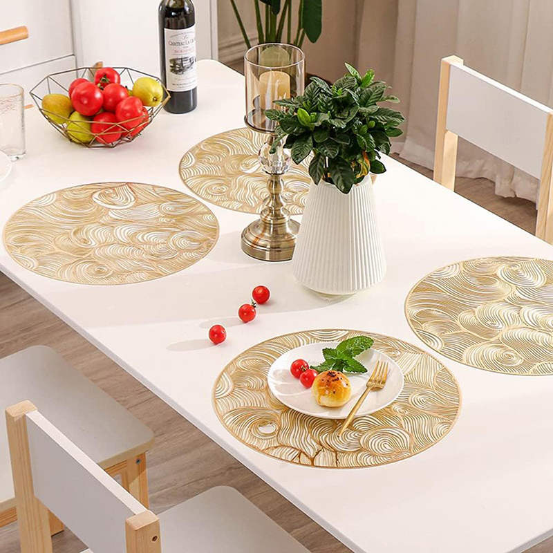 6 Pcs Placemats Round Cloud PVC Hollowed-Out for Party Wedding-Gold