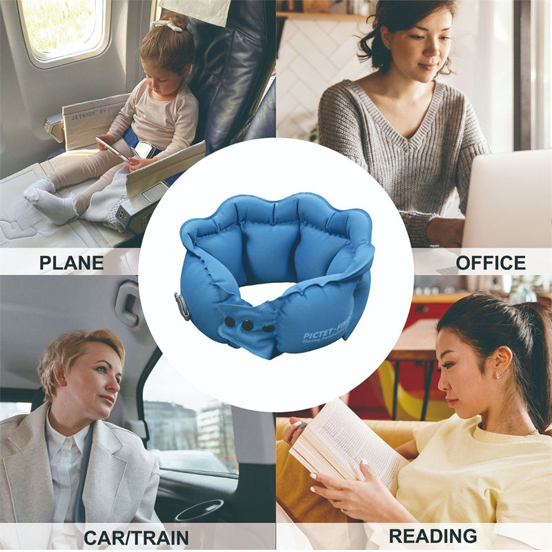 Inflatable Travel Pillow Inflate in 2 Seconds Neck Pillow for Airplanes Trains Cars Offices RH40-OceanBlue
