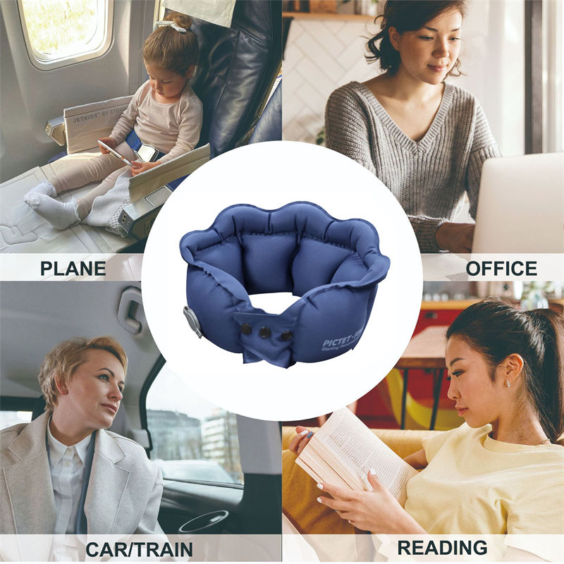 Inflatable Travel Pillow Inflate in 2 Seconds Neck Pillow for Airplanes Trains Cars Offices RH40-DarkBlue