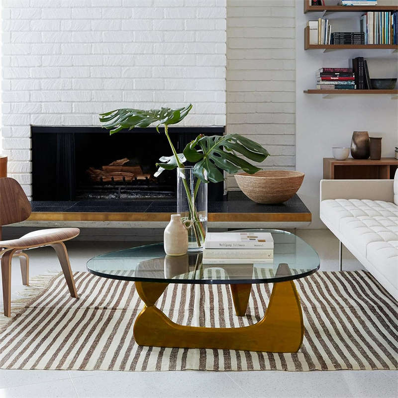 Triangle Glass Coffee Table with Solid Wood Base for Living Room-Clear B
