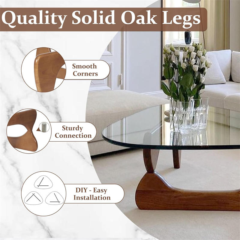 Triangle Glass Coffee Table with Solid Wood Base for Living Room-Clear B