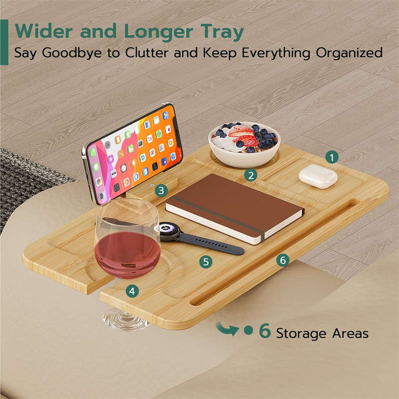 C-Shaped End Table for Couch Arm with 360° Rotating Phone Holder