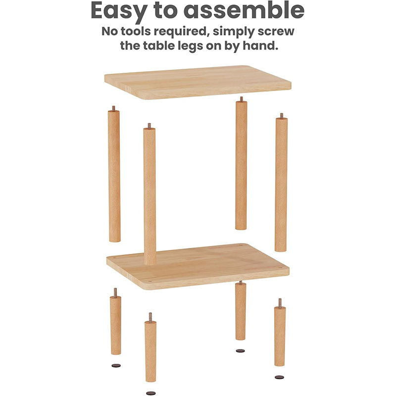Solid Wood Side Table 2-Tier with Storage Shelf for Small Spaces