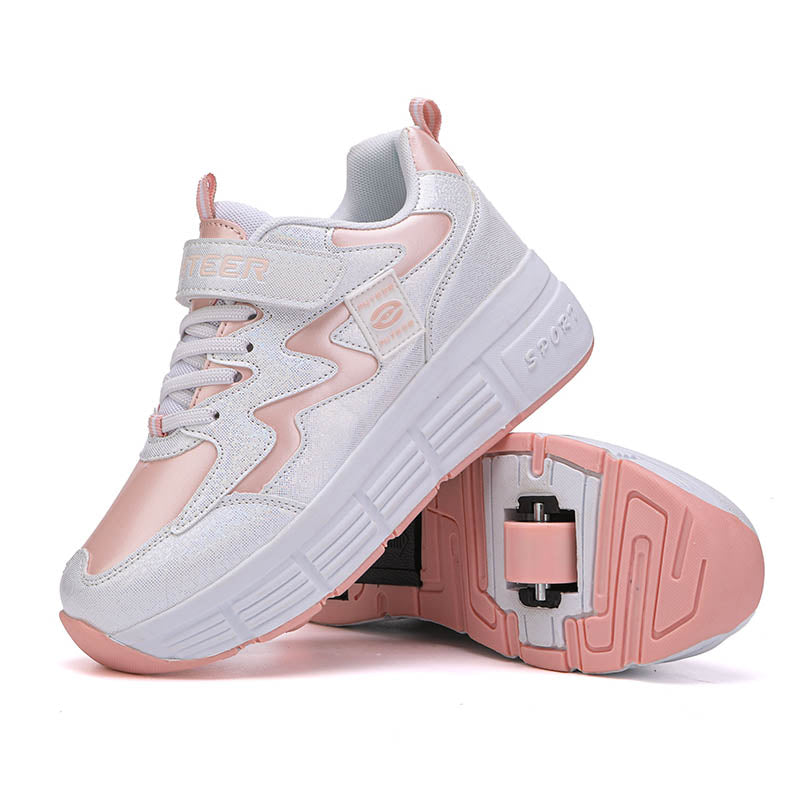 Childrens Roller Skate Shoes Sneaker with Double Wheel-608 Pink