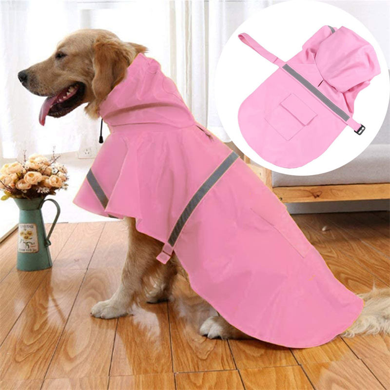 Dog Raincoats Hooded Adjustable Waterproof with Reflective Strip Poncho-Pink
