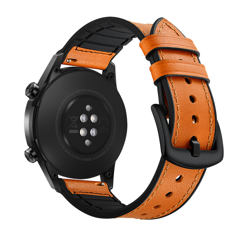 Silicone + Leather Watch Band for Apple iwatch Series SE- Yellow