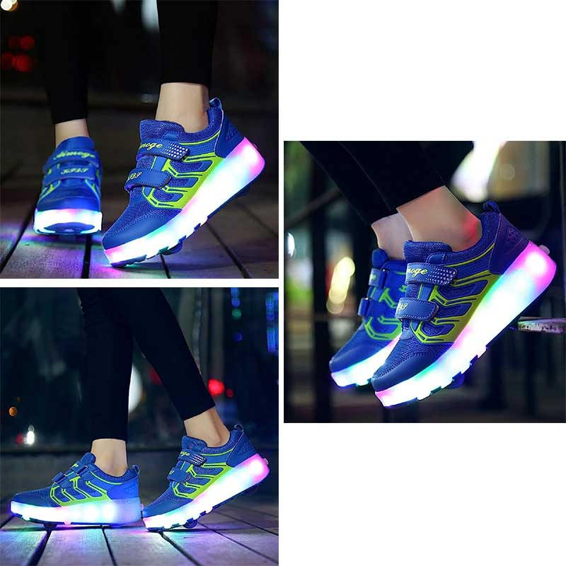 Kids LED Roller Shoes Sneakers with Two Wheel for Boys Girls-WD1 Blue