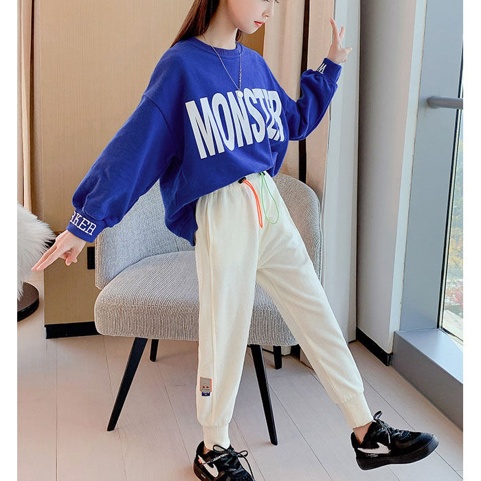Girls Joggers Long Pants Pockets Outdoor Casual Trousers with Two-color Drawstring-Apricot