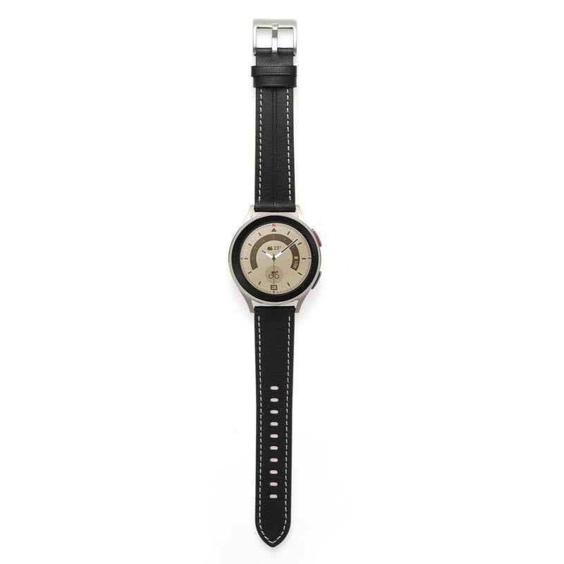 Genuine Leather Watchband Groove for Galaxy Watch 42mm/Samsung Gear S3-Black