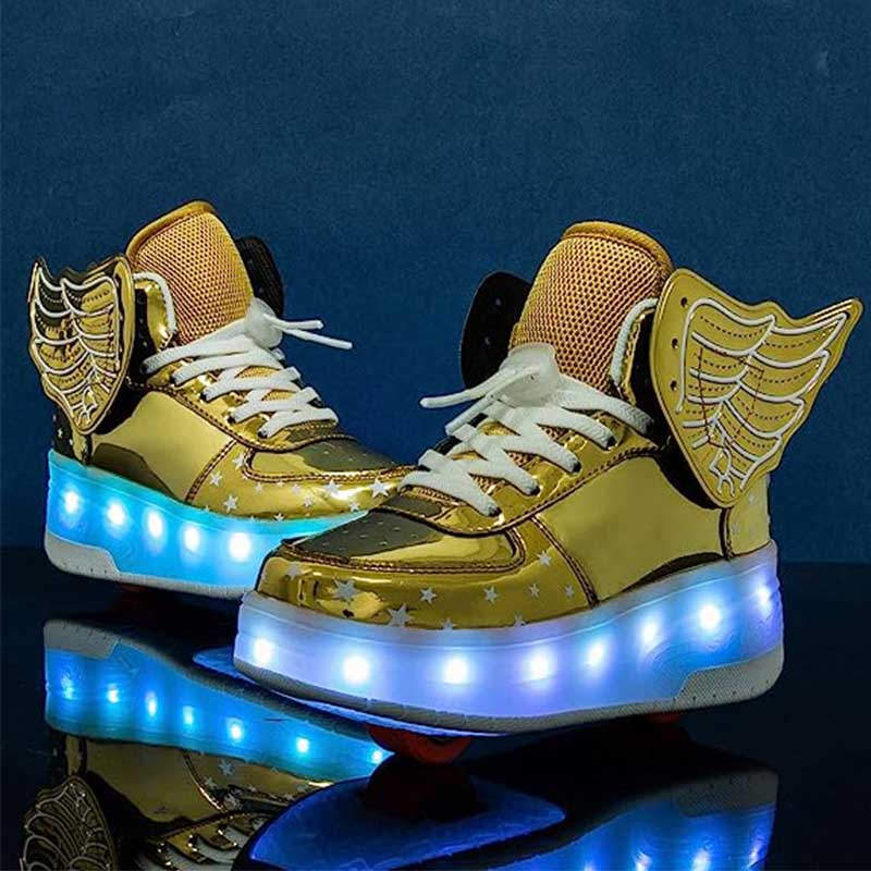 Kids LED Light Up Shoes High top Dancing Sneakers for Boys Girls-Golden
