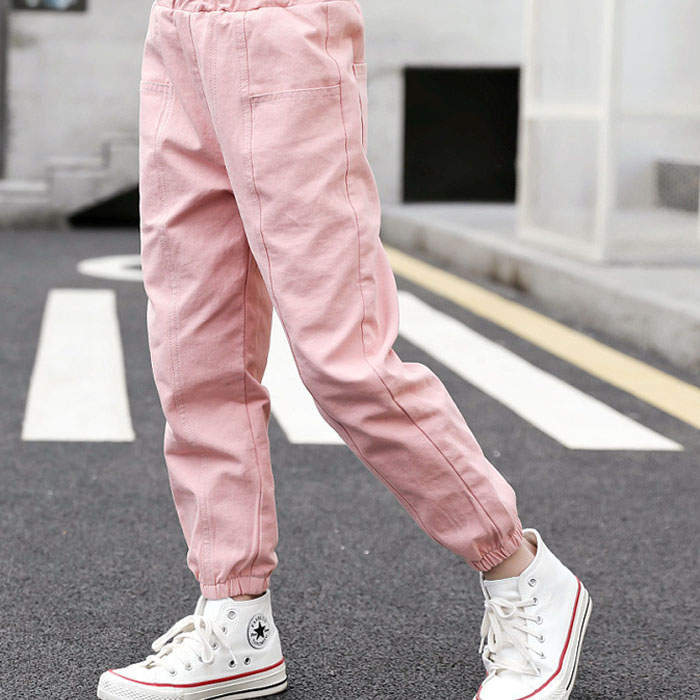 Girls Joggers Long Pants Pockets Outdoor Casual Trousers Big Pocket-Pink
