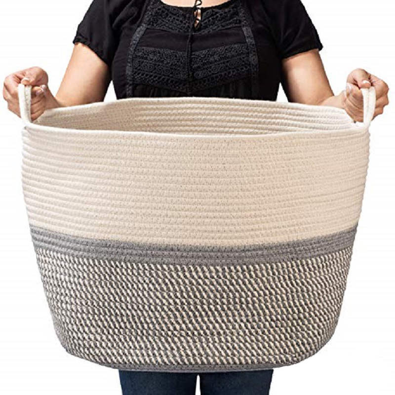Extra Large Cotton Rope Woven Basket Clothes Storage Basket with Handles