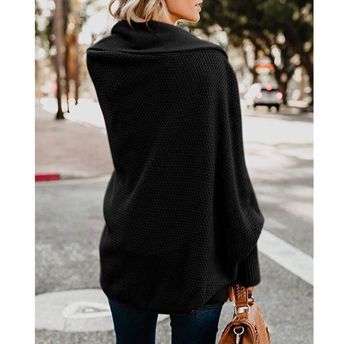 Women's Batwing Knitted Oversized Slouchy Solid Cardigan Sweater Knit Outwear-Black