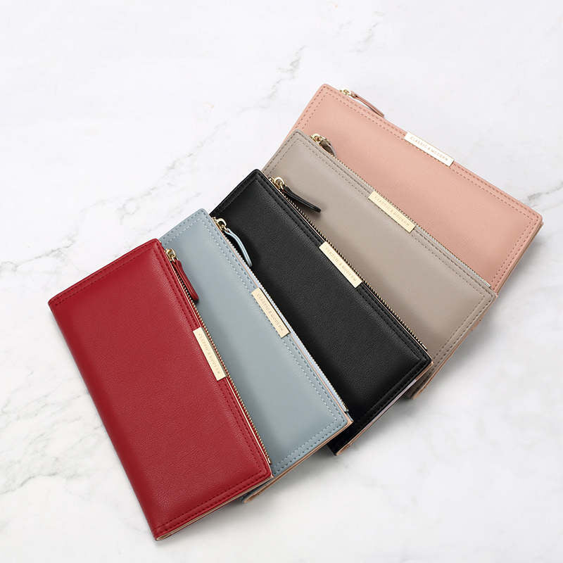 Womens Wallet Slim Bifold Multi Card Holder with Zipper Pocket-Black