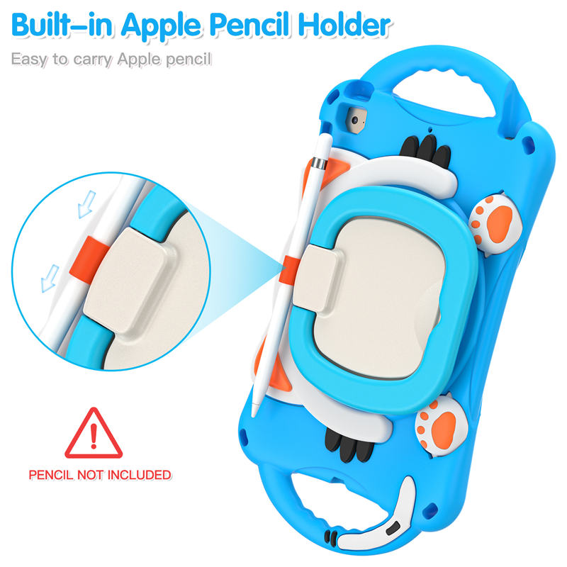 CatB Silicone Case For iPad Mini 5 4 3 2 1 Shockproof Shoulder Strap Handle Stand-Light Blue