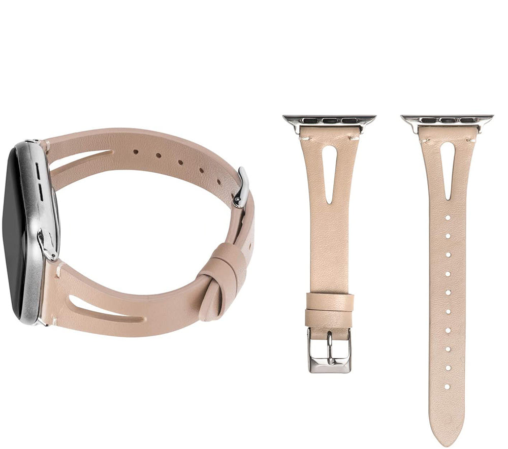 Fashion Triangle Hole Leather Watch Band For Apple Watch SE/6/5/4/3/2/1(Apricot)