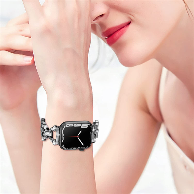 Bling Strap Full Diamonds Metal Jewelry Band for Apple Watch-Black
