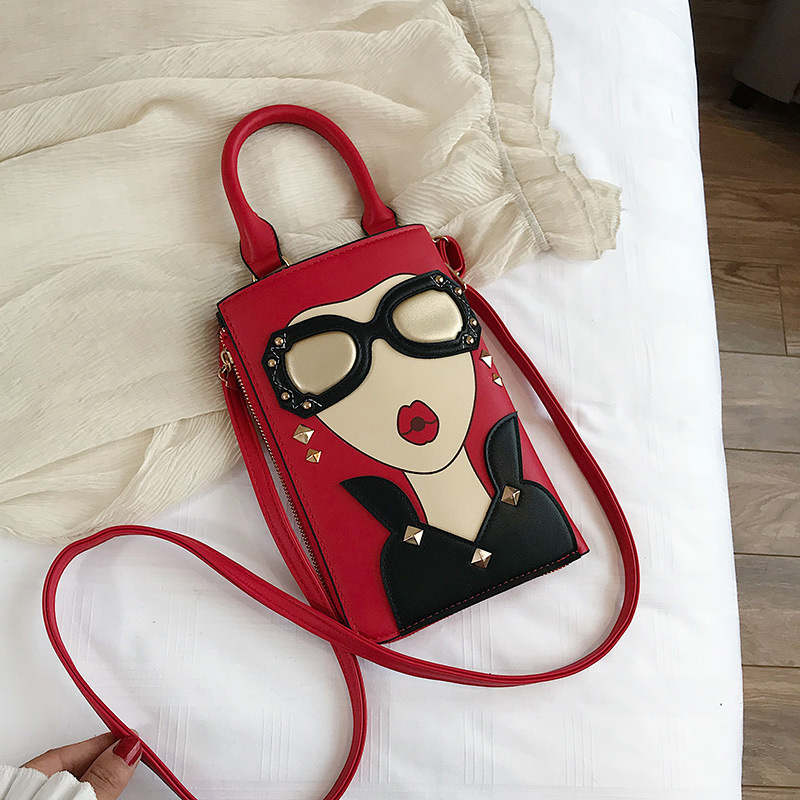 Personalized 3D Ladies Leather Top Handle Handbags Crossbody Shoulder Bags-Red