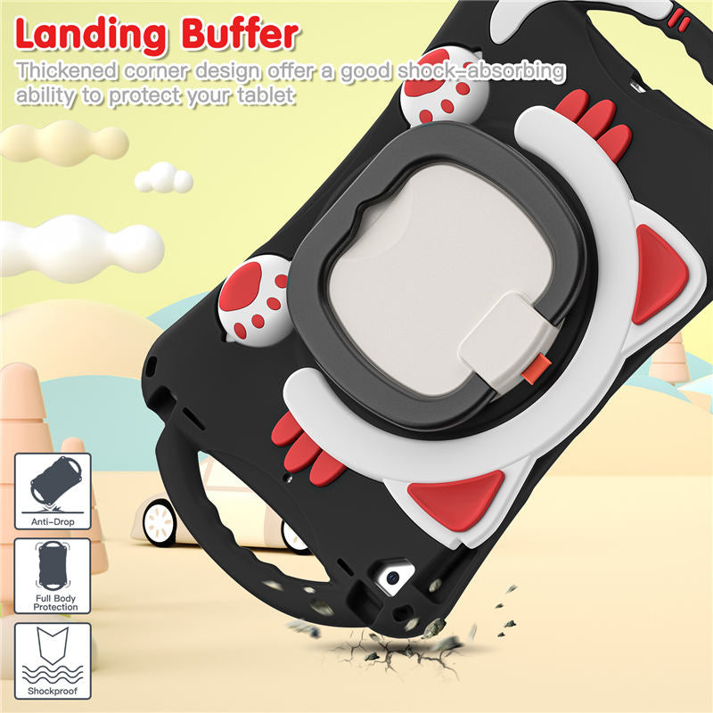 CatB Silicone Case For iPad 10.2 Air10.5 Pro10.5 Shockproof Shoulder Strap Handle Stand-Black Red