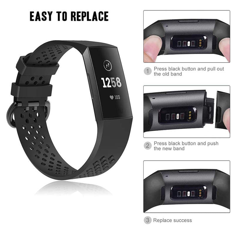 Watch Band for Fitbit Charge 3 Waterproof Band with Breathable Holes for Women Men-Red