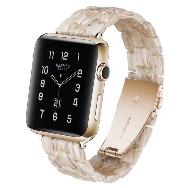 Fashion Resin iWatch Band with Stainless Steel Buckle for iWatch Series SE/6/5/4/3/2/1-SilkyWhite