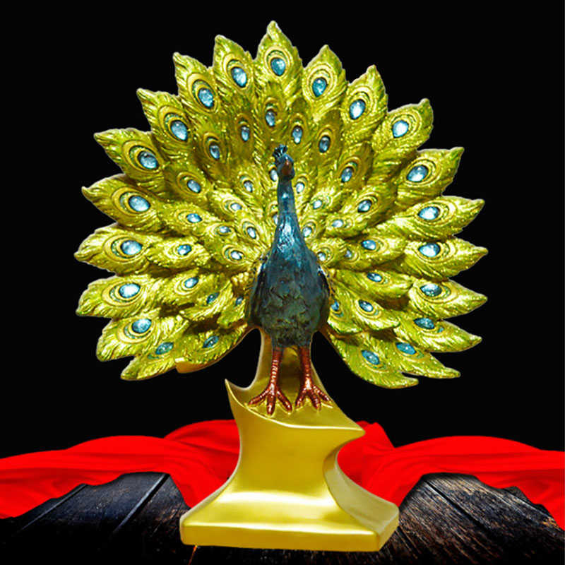 Resin Peacock Statue Desktop Adornmen for Home Wedding-Spreads its Tail