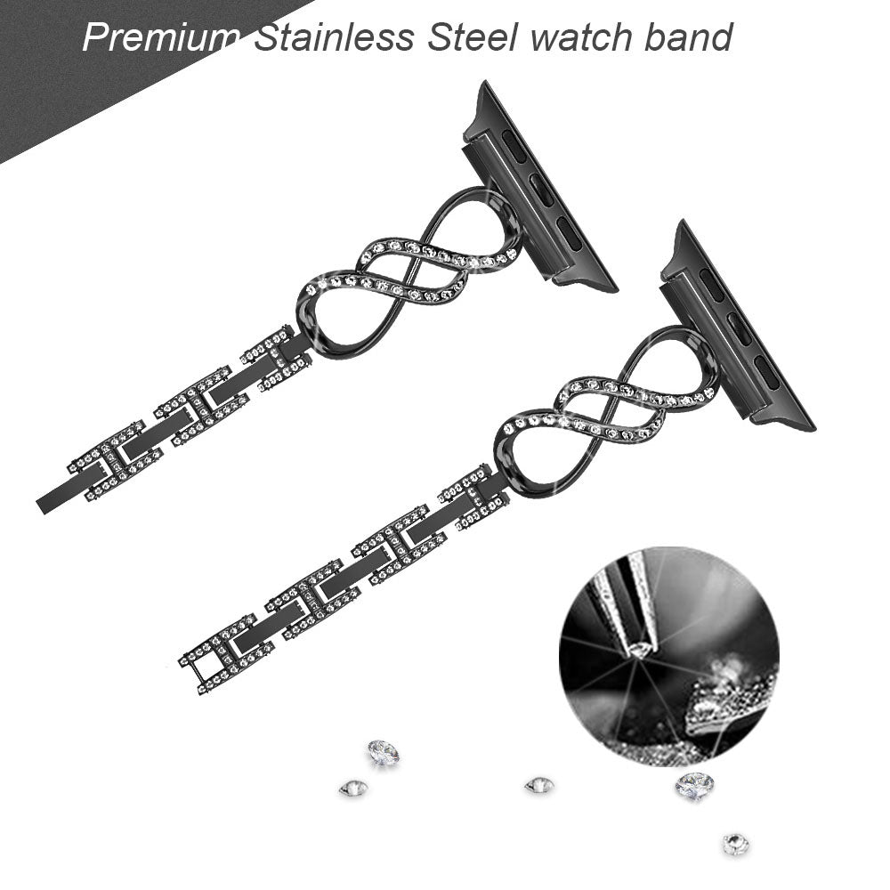 8 Shape Watch Band Stainless Steel Wristbands for Apple IWatch Series SE/1/2/3/4/5/6 For Women-Black