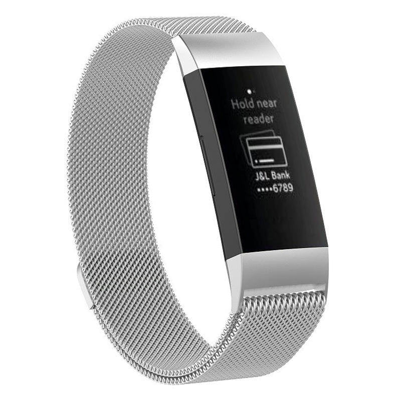 For Fitbit Charge 3 Wristband Milanese Replacement Stainless Steel Watch Band-Silver