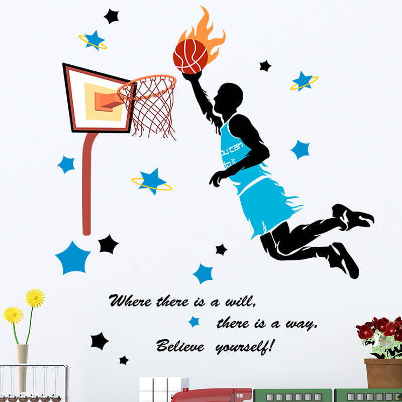 Basketball Players Slam Dunk Silhouette Wall Stickers for Kids Room Home Decoration