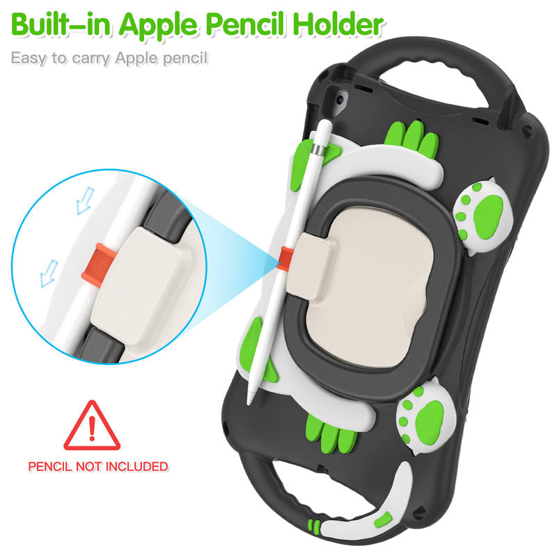 CatB Silicone Case For iPad Pro 9.7 inch Air1/2 Shockproof Shoulder Strap Handle Stand-Black Green