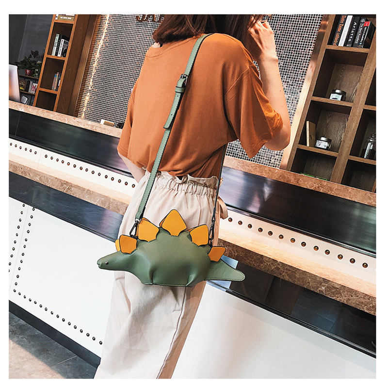 Dinosaur Shoulder Purses PU Stegosaurus CrossBody Bag for Girl Women-Green